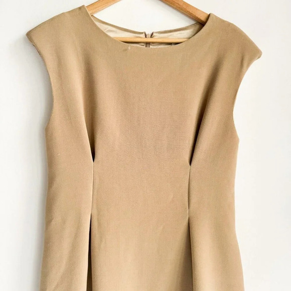 Queen of Hearts Camel Beige Classic Sleeveless SHeath Midi Dress 3 - Picture 2 of 6